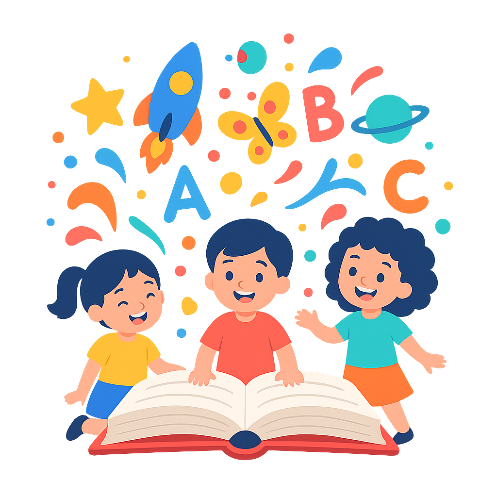 Children reading colorful books